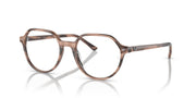 Ray-Ban RX5395 prescription frames, side-angle havana striped round glasses
