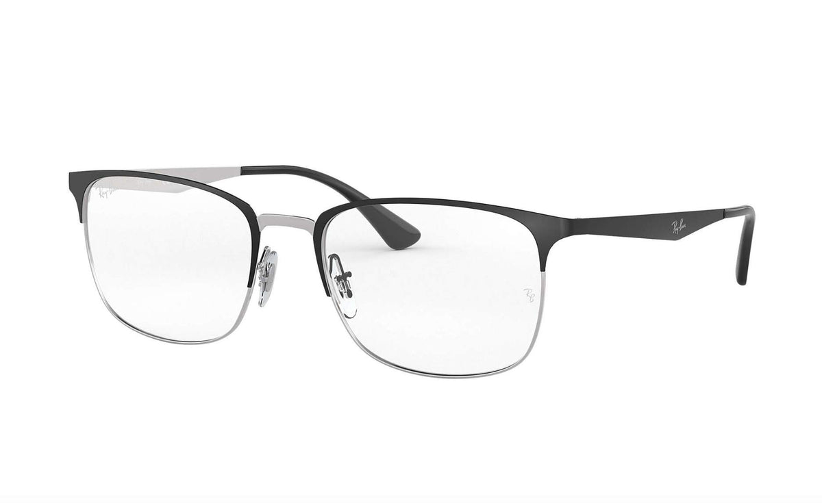 Ray-Ban RX6421 black rectangular eyeglass frames with clear demo lenses, front view