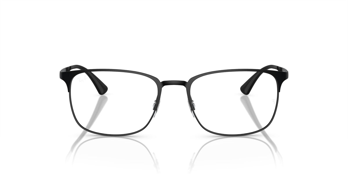 Matte black eyeglass frames with rectangular lenses and slim bridge, demo lenses