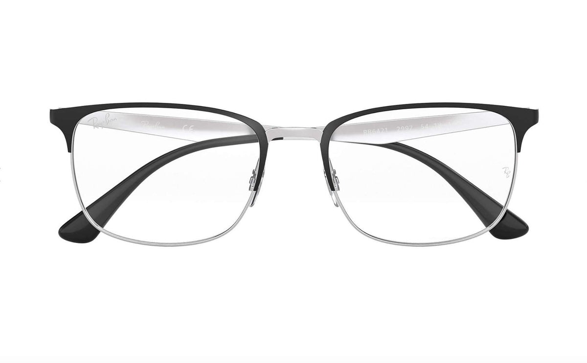 Ray-Ban RX6421 black rectangular eyeglass frames with clear lenses, front view
