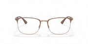 Bronze eyeglass frames with rectangular lenses and black nose bridge, demo lenses