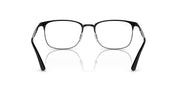 Black eyeglass frames with rectangular lenses and curved brow, demo lenses