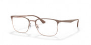 Ray-Ban RX6421 brown rectangular eyeglass frames with clear lenses, three-quarter view