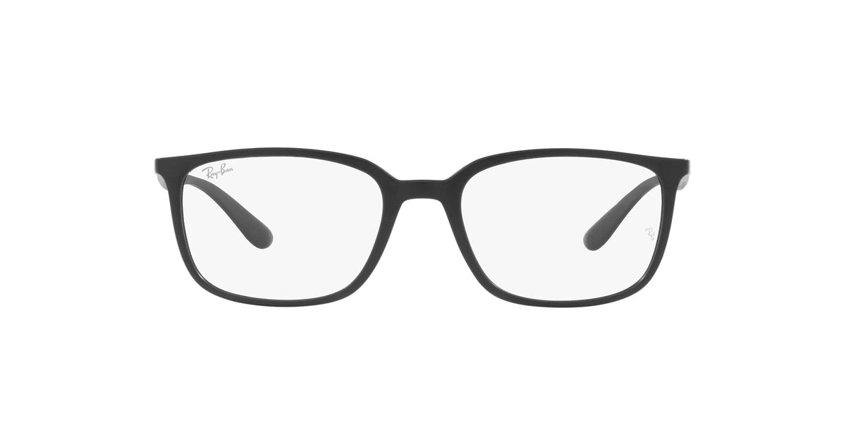 Ray-Ban prescription eyeglass frames, matte black, front view with demo lenses