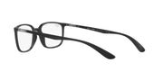 Ray-Ban prescription eyeglass frames, matte black, three-quarter view with demo lenses