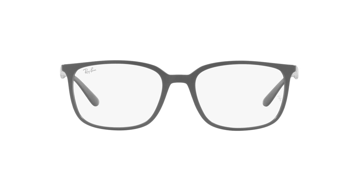 Ray-Ban RX7208 matte black prescription frames with rectangular clear lenses