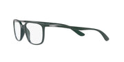 Ray-Ban RX7208 matte green prescription frames, side view with clear lenses