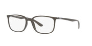 Ray-Ban prescription eyeglass frames, matte dark, clear demo lenses, side view