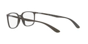 Ray-Ban prescription eyeglass frames, matte dark, clear demo lenses, angled profile
