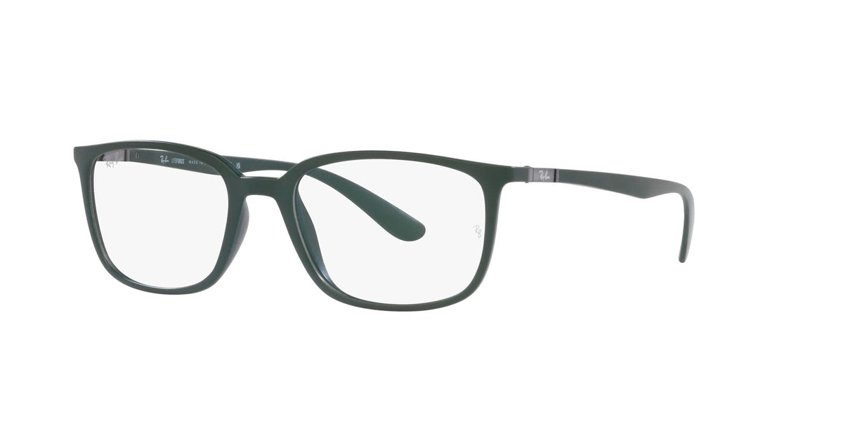 Ray-Ban RX7208 matte green prescription frames, front angle with clear lenses