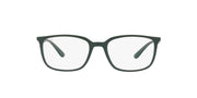 Ray-Ban RX7208 matte green prescription frames with rectangular clear lenses