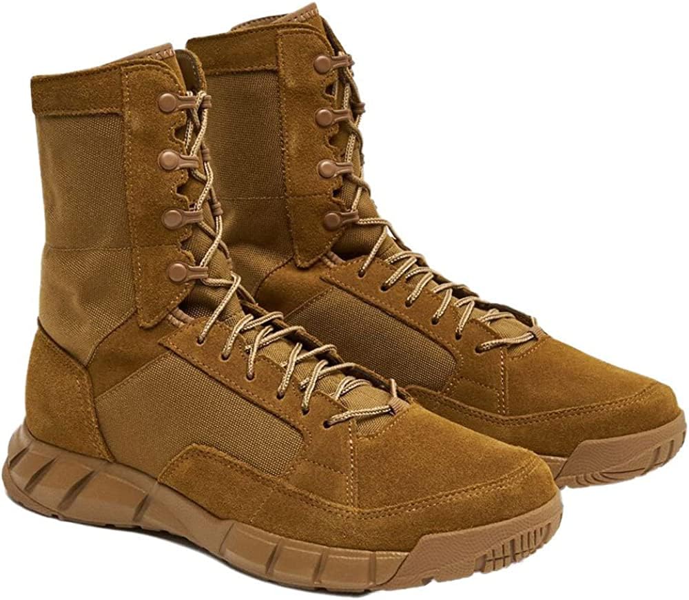 Men's coyote tan lace-up boot with padded collar and rugged rubber sole