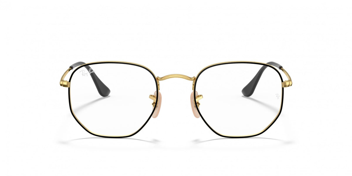 Ray-Ban RX6448 prescription eyewear frames, gold-tone metal front, round lenses with dark accents