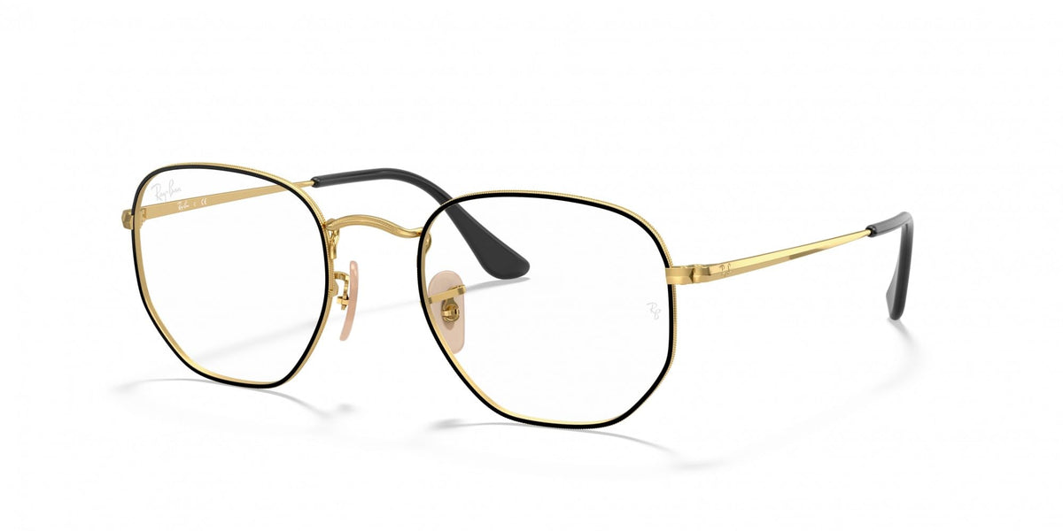 Ray-Ban RX6448 prescription eyewear frames, gold-tone metal with dark temples, round lenses