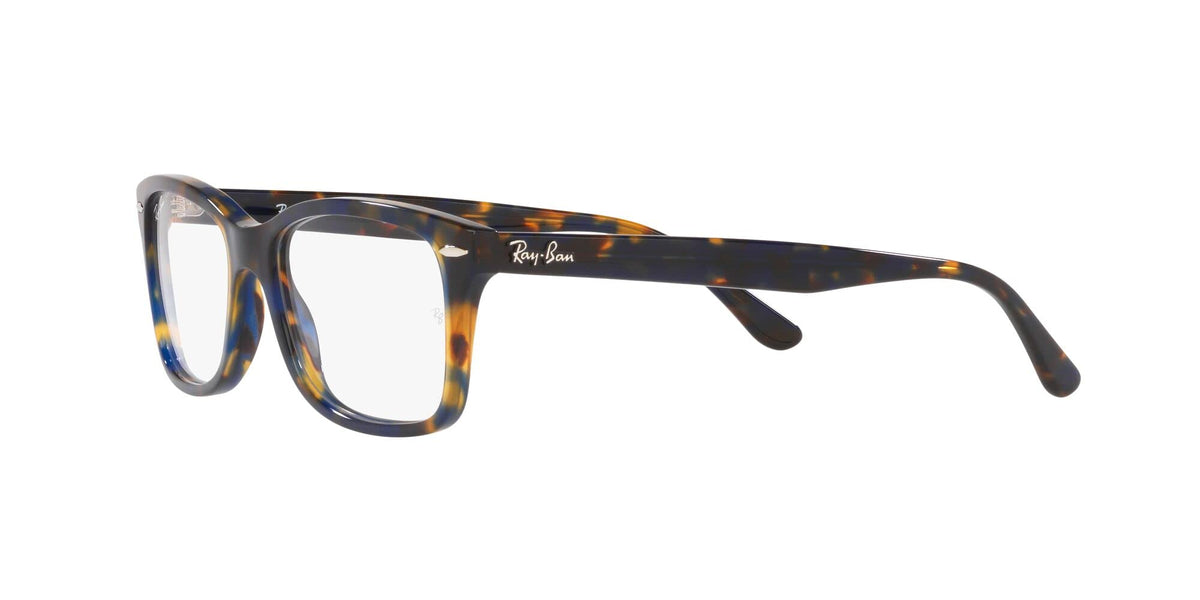 Ray-Ban prescription eyeglass frames, tortoise pattern front and side profile view