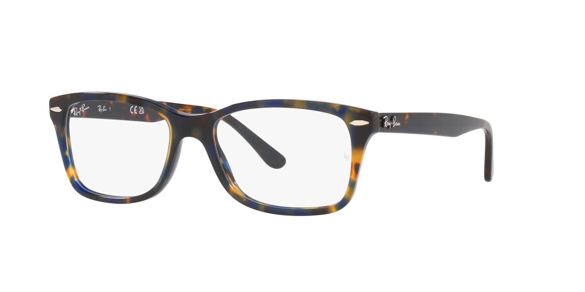 Ray-Ban prescription eyeglass frames, tortoise design with blue and orange accents