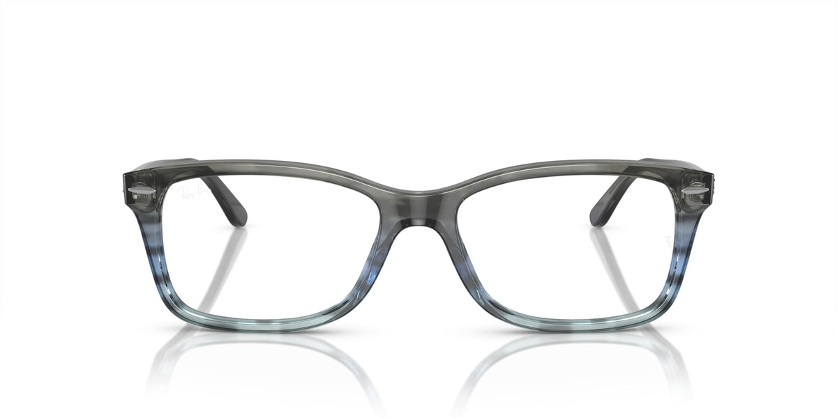 Ray-Ban RX5428 prescription frames, dark gray translucent, blue-tinted lenses
