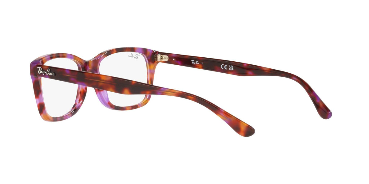 Ray-Ban prescription eyeglass frames, red tortoise pattern front view with demo lenses
