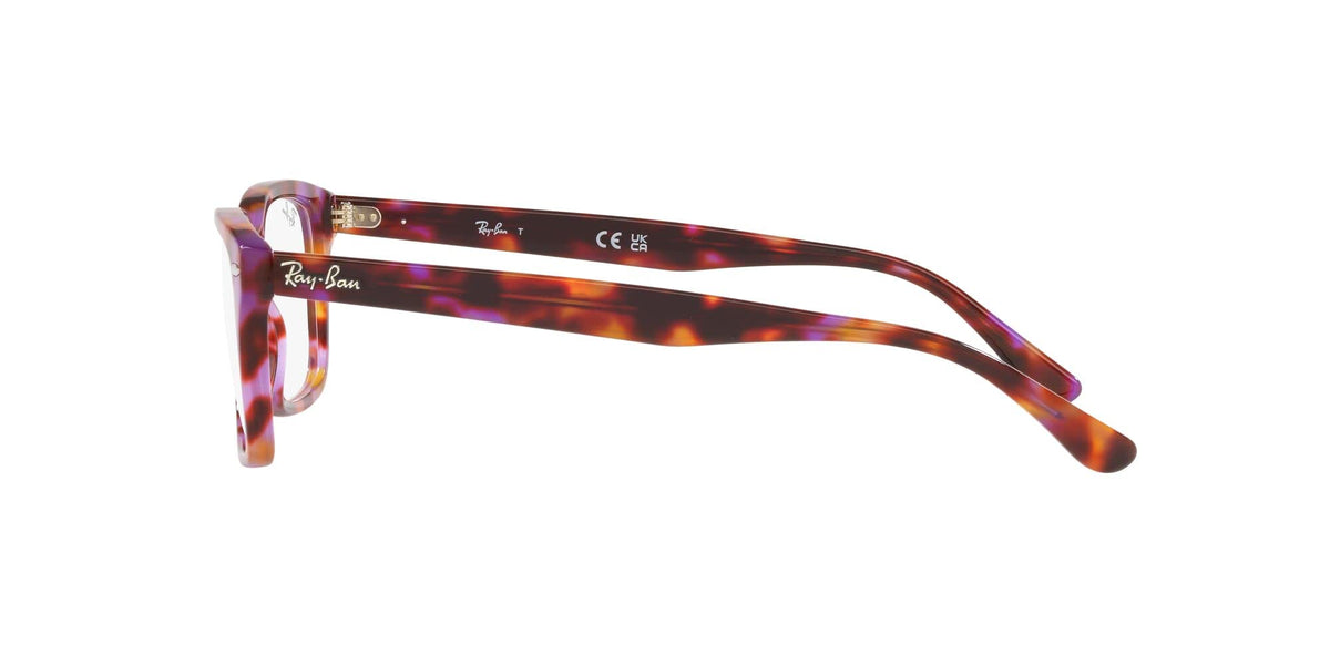 Ray-Ban prescription eyeglass frames, red tortoise pattern with temples and logo
