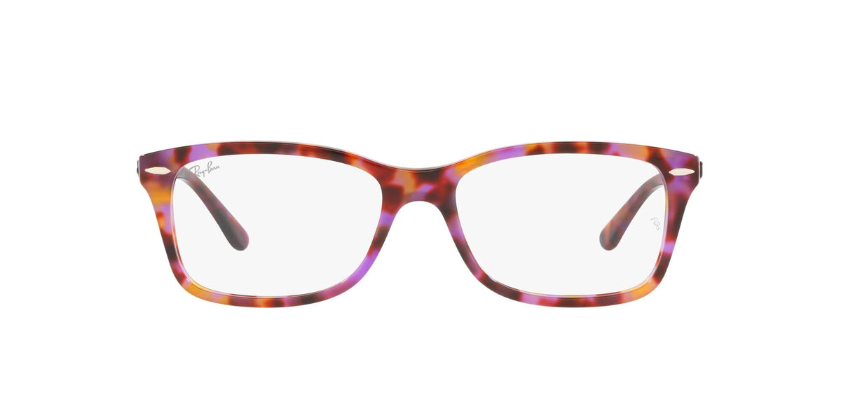 Ray-Ban prescription eyeglass frames, red-brown tortoise pattern with rounded rectangular shape
