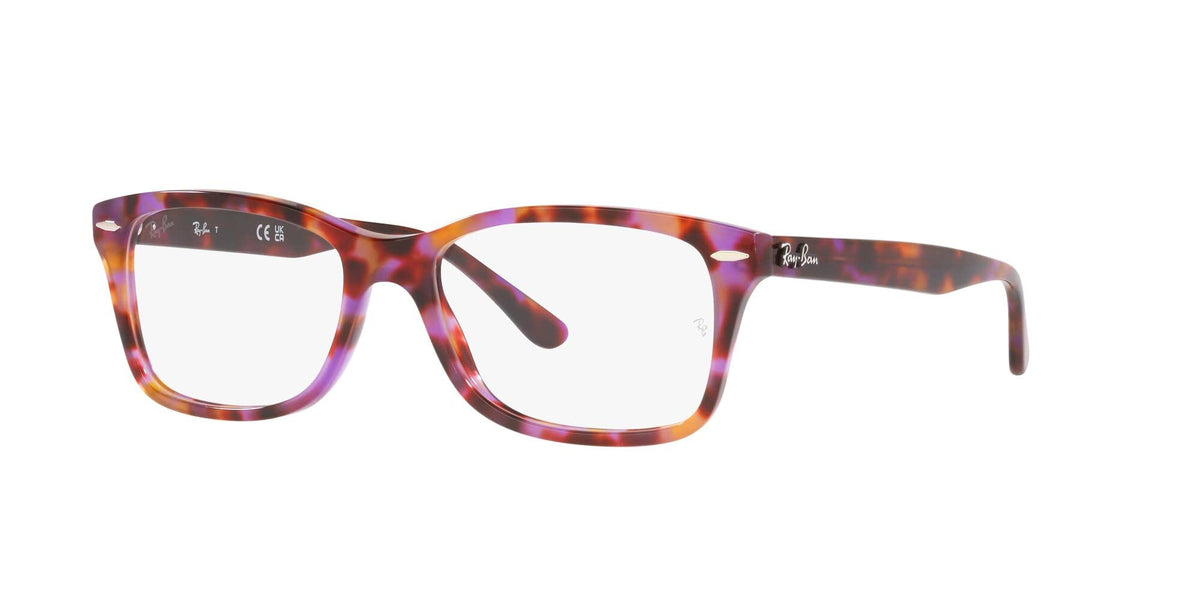 Ray-Ban prescription eyeglass frames, red tortoise pattern with metal hinge details