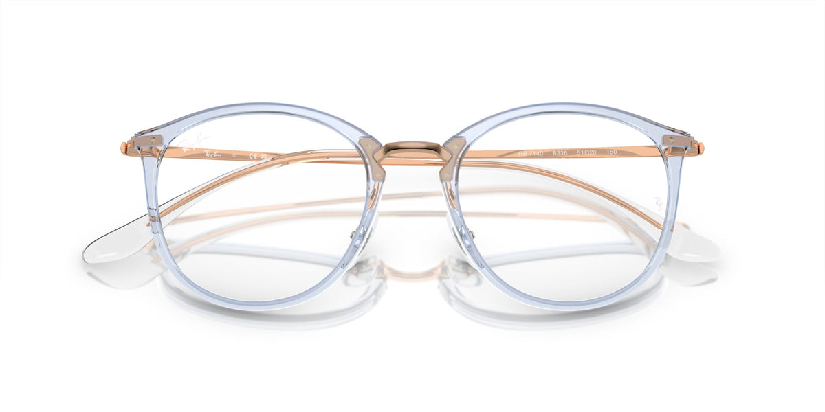 Ray-Ban prescription eyewear frames, light-blue round lenses with thin bridge
