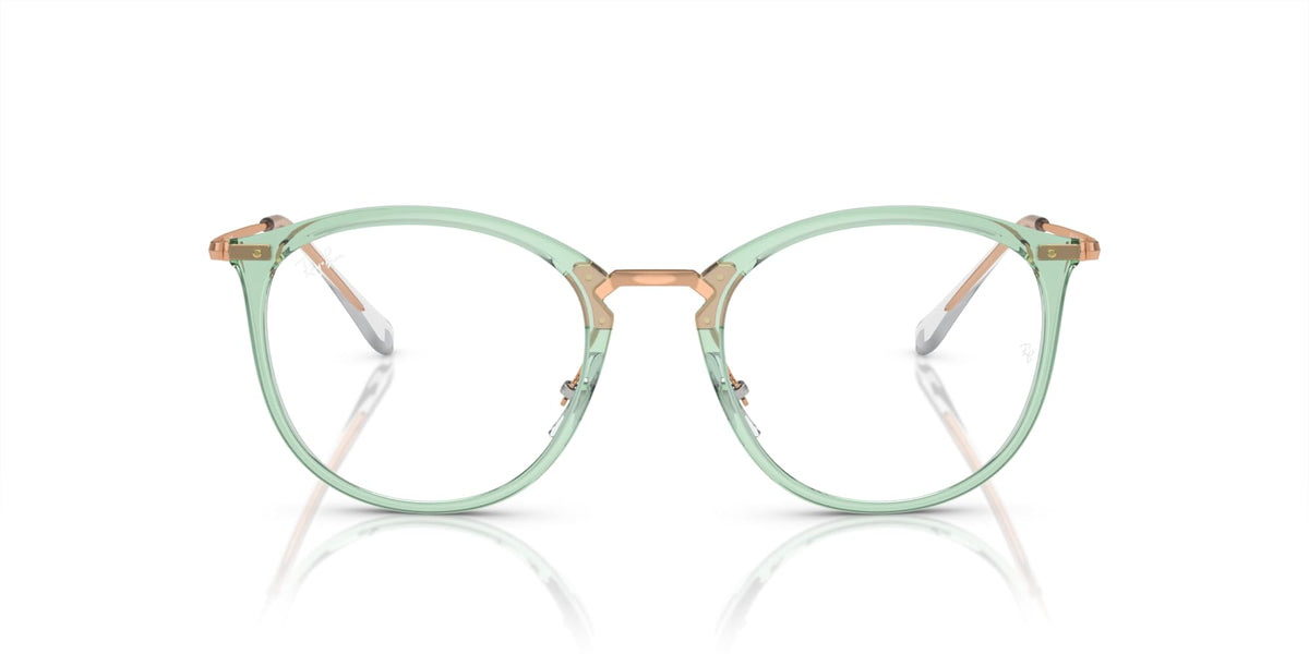 Ray-Ban prescription eyewear frames, mint-green round frames with clear nose pads