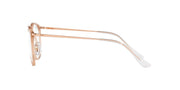 Transparent light brown eyeglass frames with thin metal temple and nose bridge