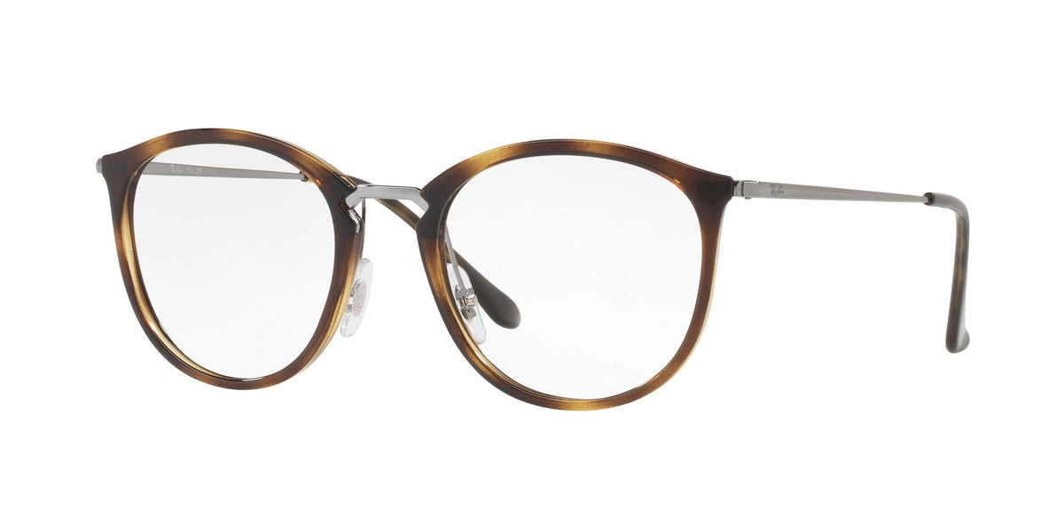 Havana brown round prescription eyeglass frames with gold-tone hinges and clear demo lenses