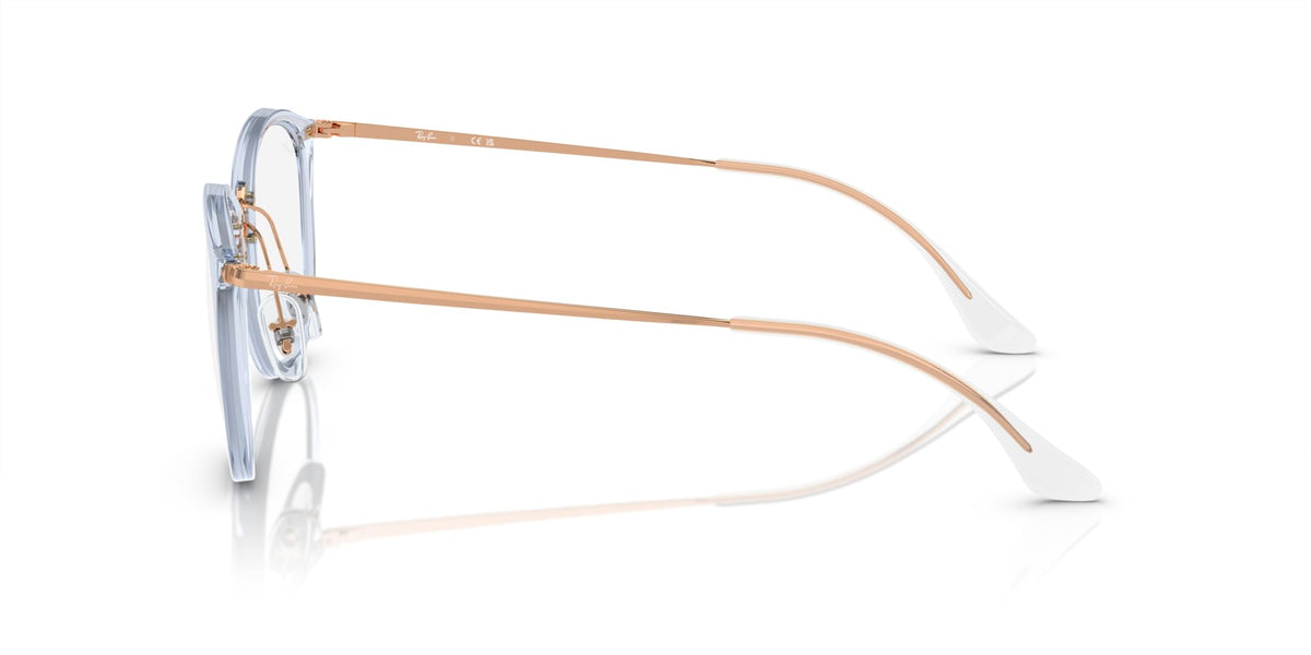Ray-Ban prescription eyewear frames, light-blue translucent with tan temples