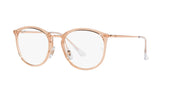Round rose-gold eyeglass frames with clear lenses and metal temple arms