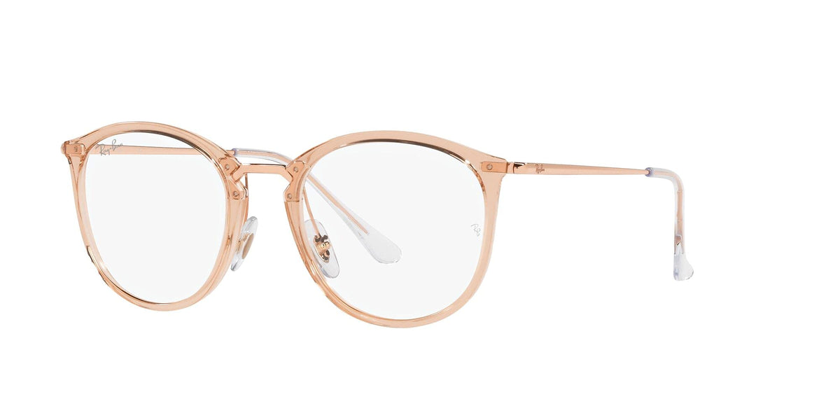 Round rose-gold eyeglass frames with clear lenses and metal temple arms