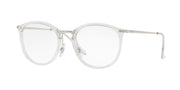 Clear prescription eyewear frames with white accents and white demo lenses