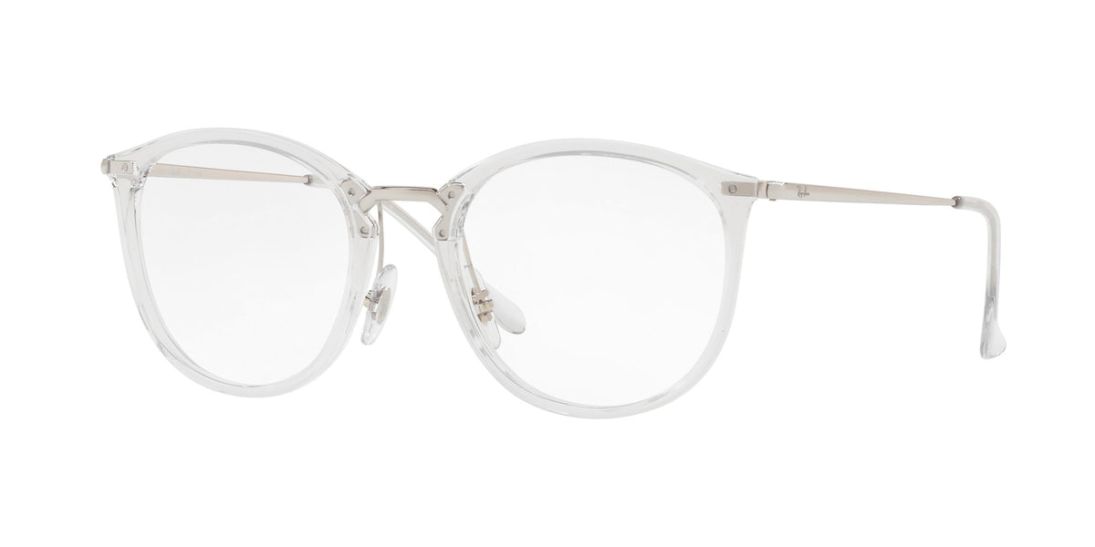 Clear prescription eyewear frames with white accents and white demo lenses