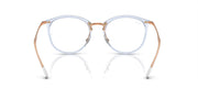 Ray-Ban prescription eyewear frames, round light-blue front with amber temple tips
