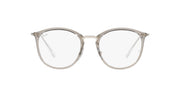 Round light gray eyeglass frames with clear lenses and metal temple details