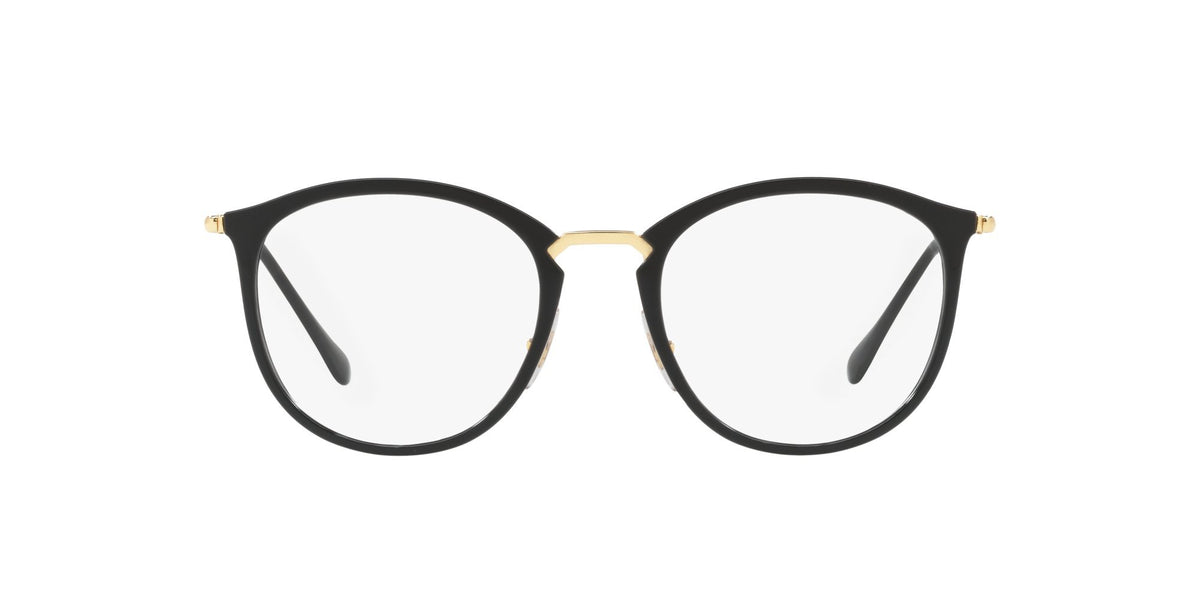 Black round prescription eyeglass frames, front view with clear demo lenses