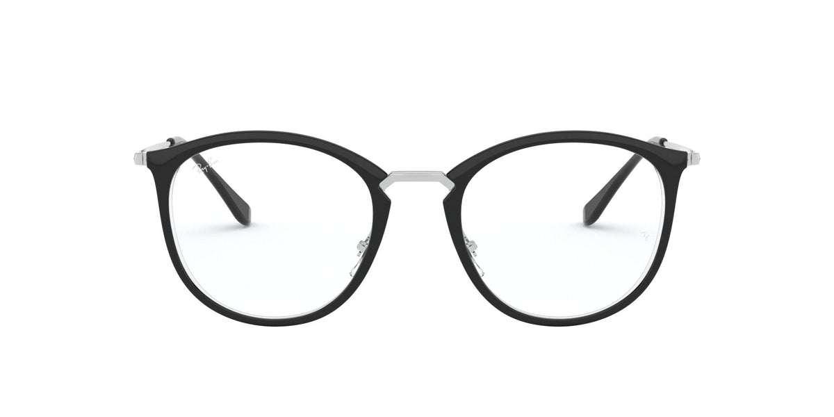 Round dark eyeglass frames with black temples and clear lenses