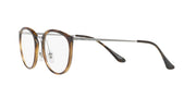 Havana brown prescription eyeglass frames with clear-tinted temples and clear demo lenses