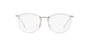 Clear prescription eyewear frames with round lenses and Ray-Ban logo on temple