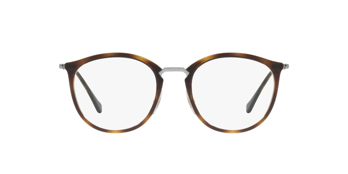 Havana brown round prescription eyeglass frames, front view with clear demo lenses