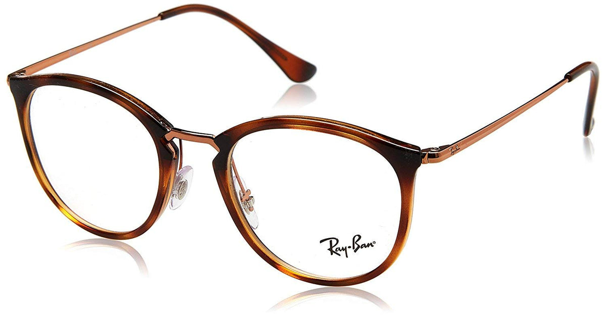 Havana prescription eyewear frames with clear demo lenses, Ray-Ban logo on temple
