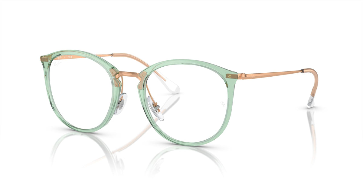 Ray-Ban prescription eyewear frames, mint-green round with slim metal temple arms