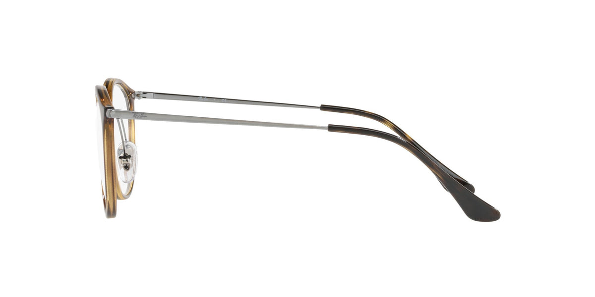 Havana brown prescription eyeglass frames with clear metal arms and clear demo lens