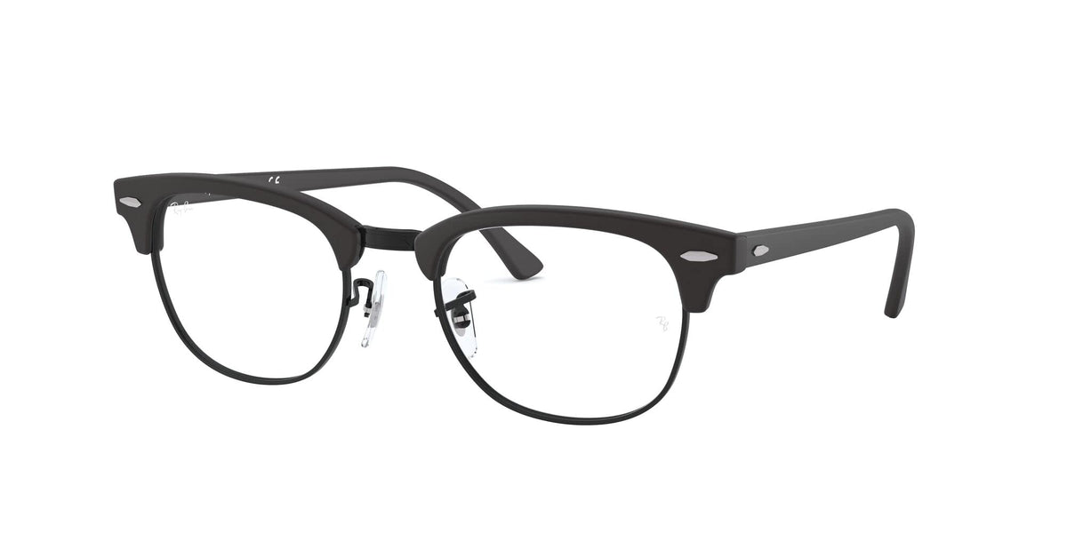 Ray-Ban prescription eyewear frames in matte dark color, angled view, full-rim lenses