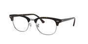 Ray-Ban prescription eyewear frames in black tone, angled view, full-rim round lenses
