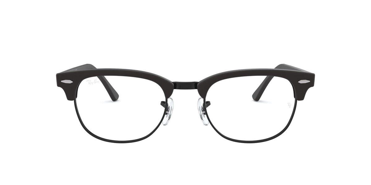 Ray-Ban prescription eyewear frames in matte dark color, full-rim round lenses, centered front