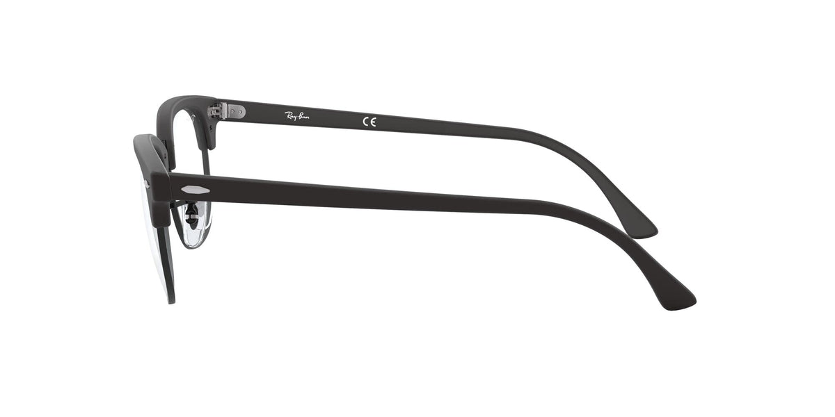 Ray-Ban prescription eyewear frames in matte dark color, side view showing temple angle