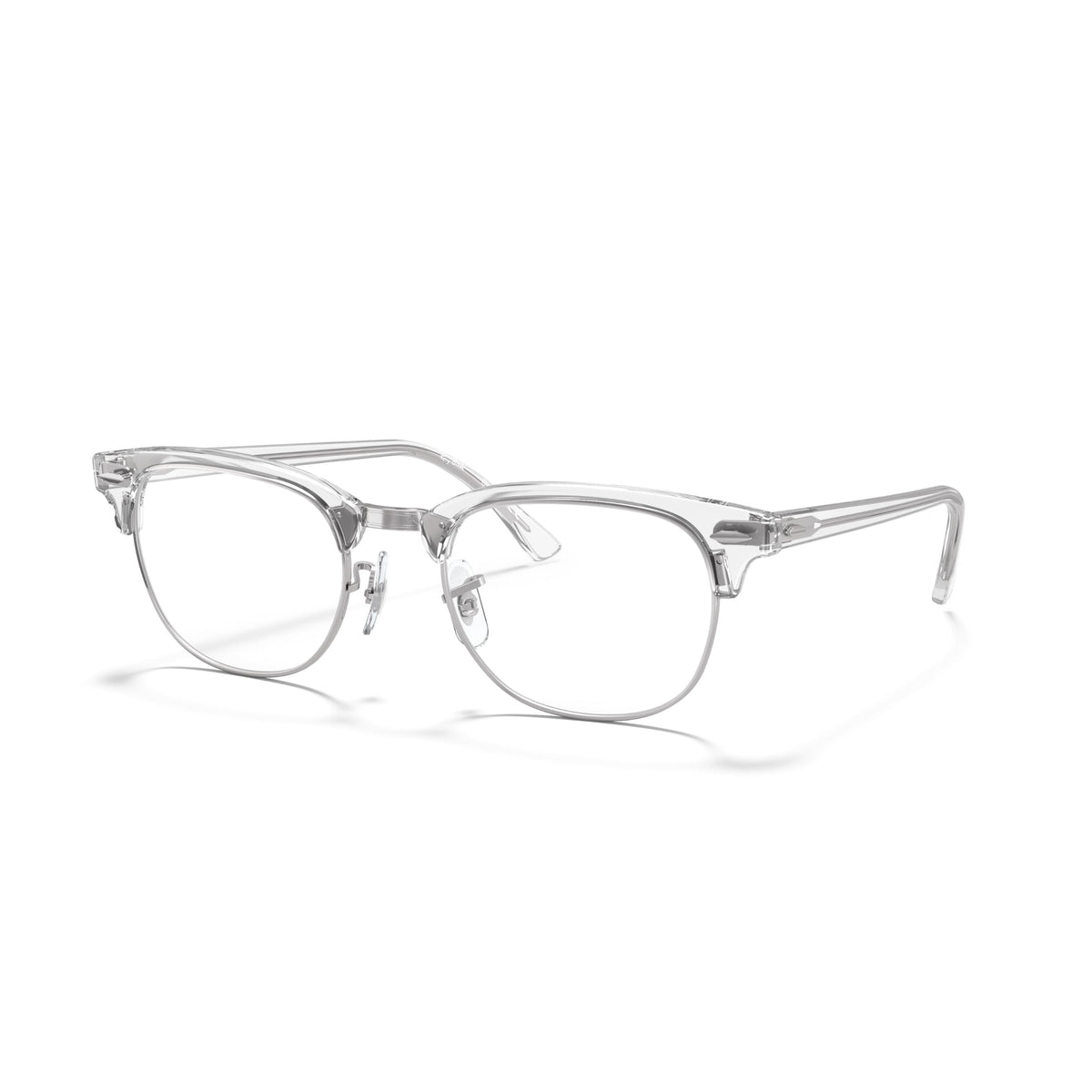 Clear prescription eyewear frame with transparent temples and clear lenses