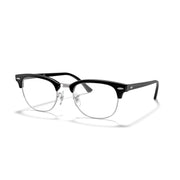 Matte black prescription eyewear frame with clear lenses and slim temples